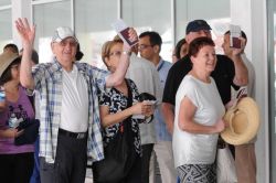 Turistas a bordo de la US Norwegian Cruise Company a Cuba